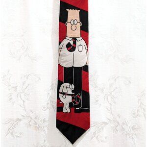 Dilbert Vintage 90s Silk Tie Jacquard Diagonal Stripe Comic Cartoon Funky Fun
